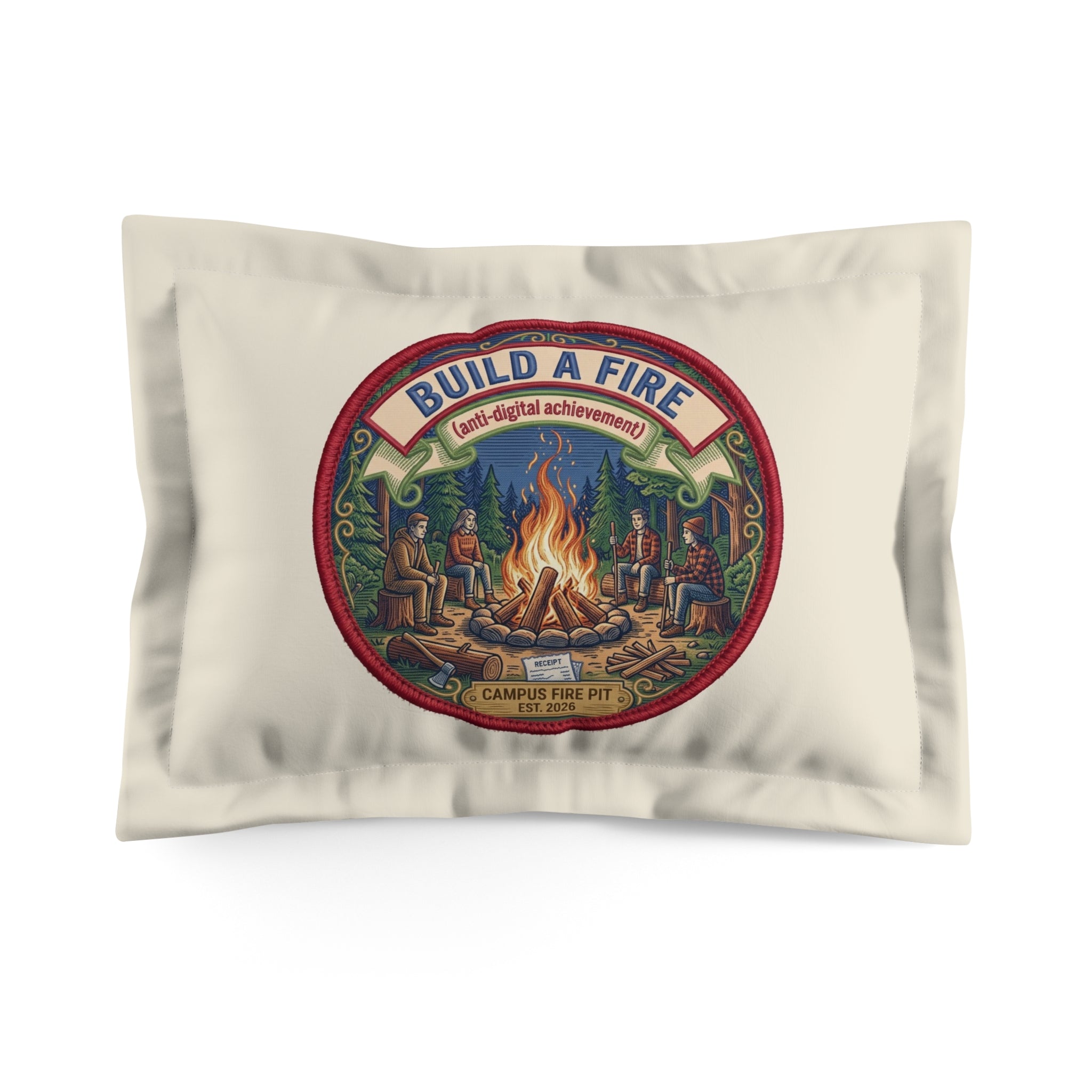 Build a Fire Pillow Sham — Varsity Badge Medallion