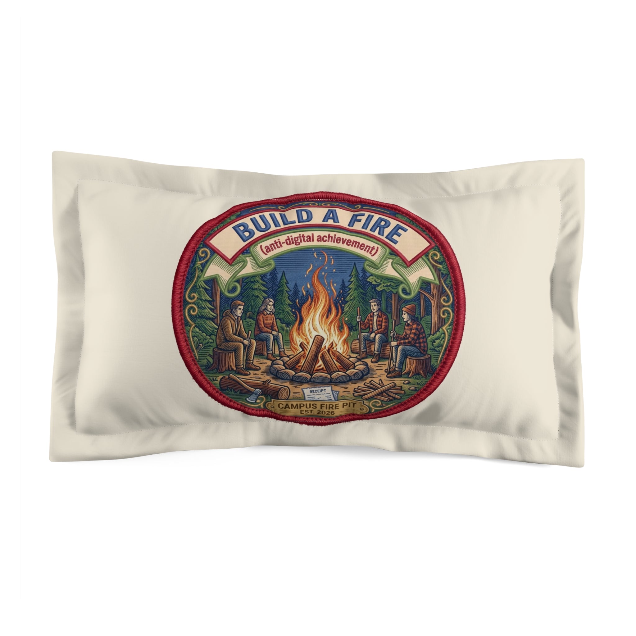 Build a Fire Pillow Sham — Varsity Badge Medallion