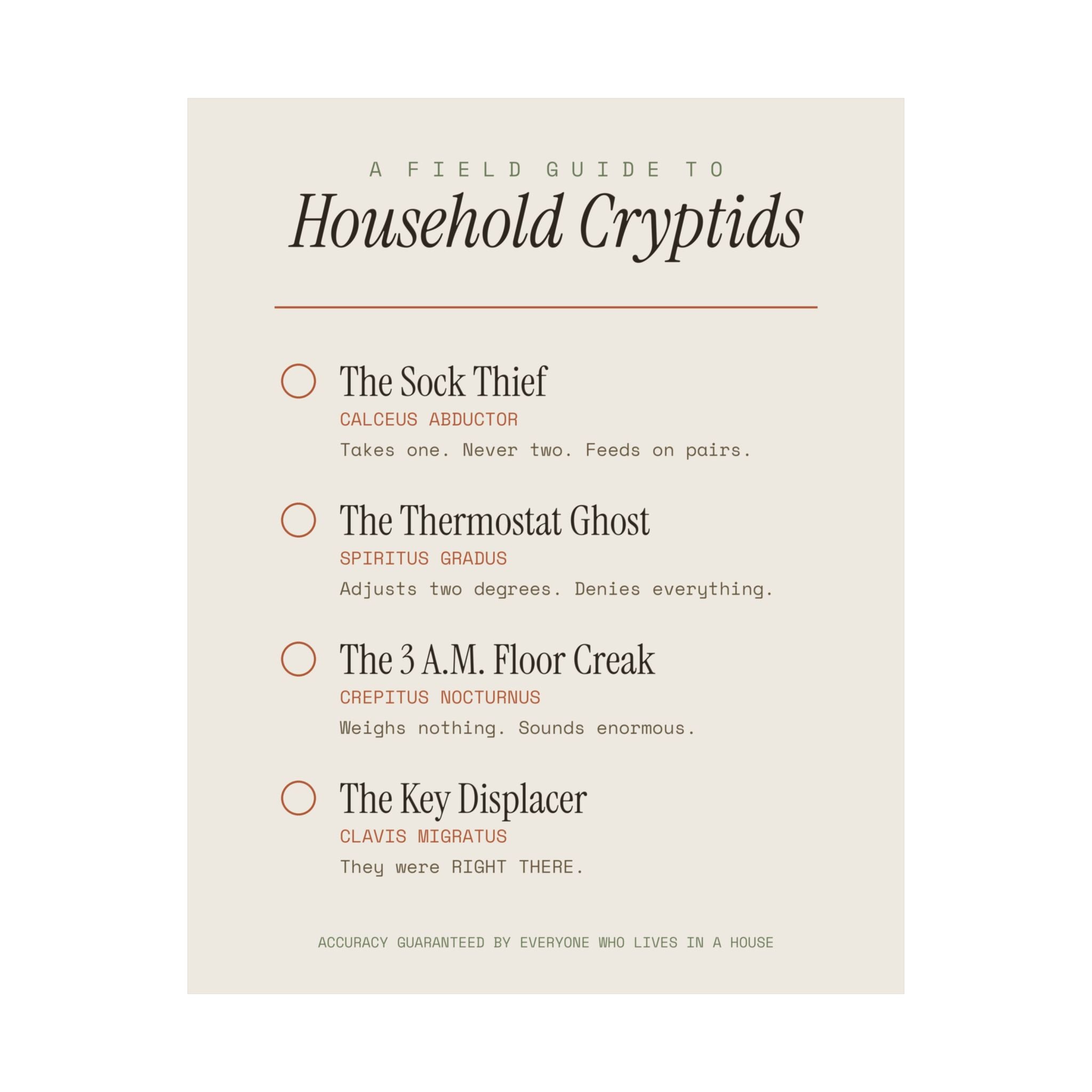 A Field Guide to Household Cryptids (Matte Print)