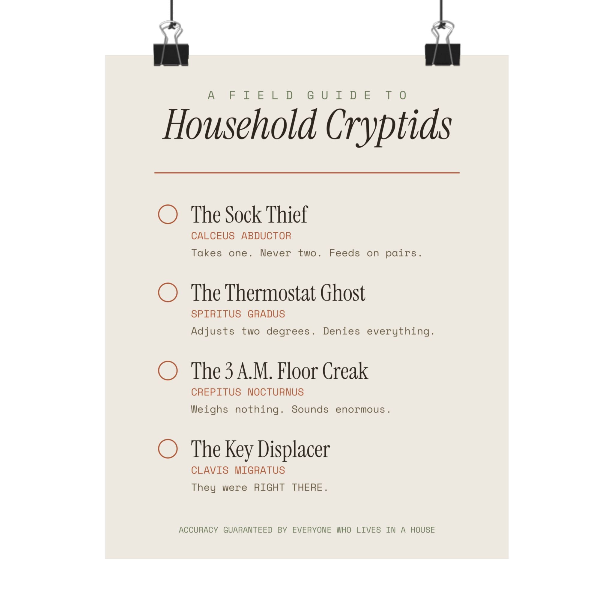 A Field Guide to Household Cryptids (Matte Print)